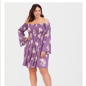 Purple Floral Challis Smocked Skater Dress